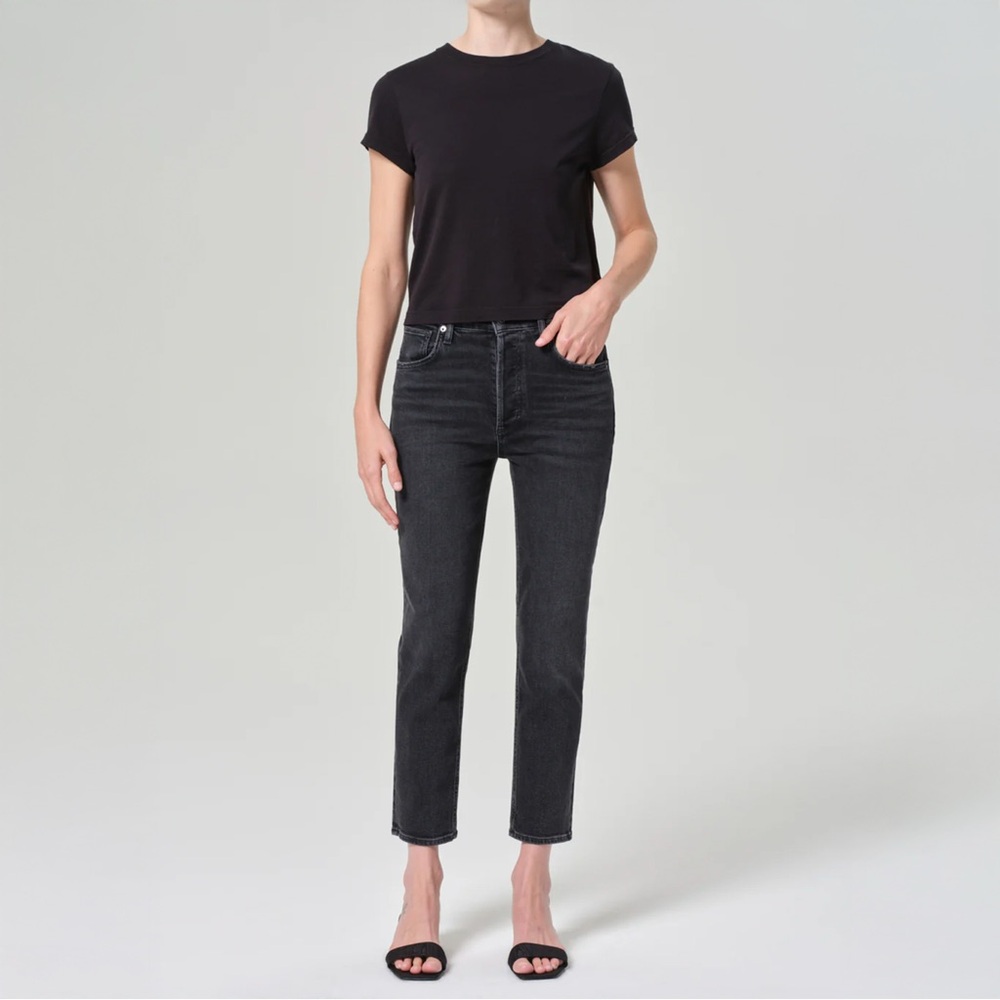 AGOLDE Riley High Rise Straight Crop Jeans Size 29 Black Wash Button Fly